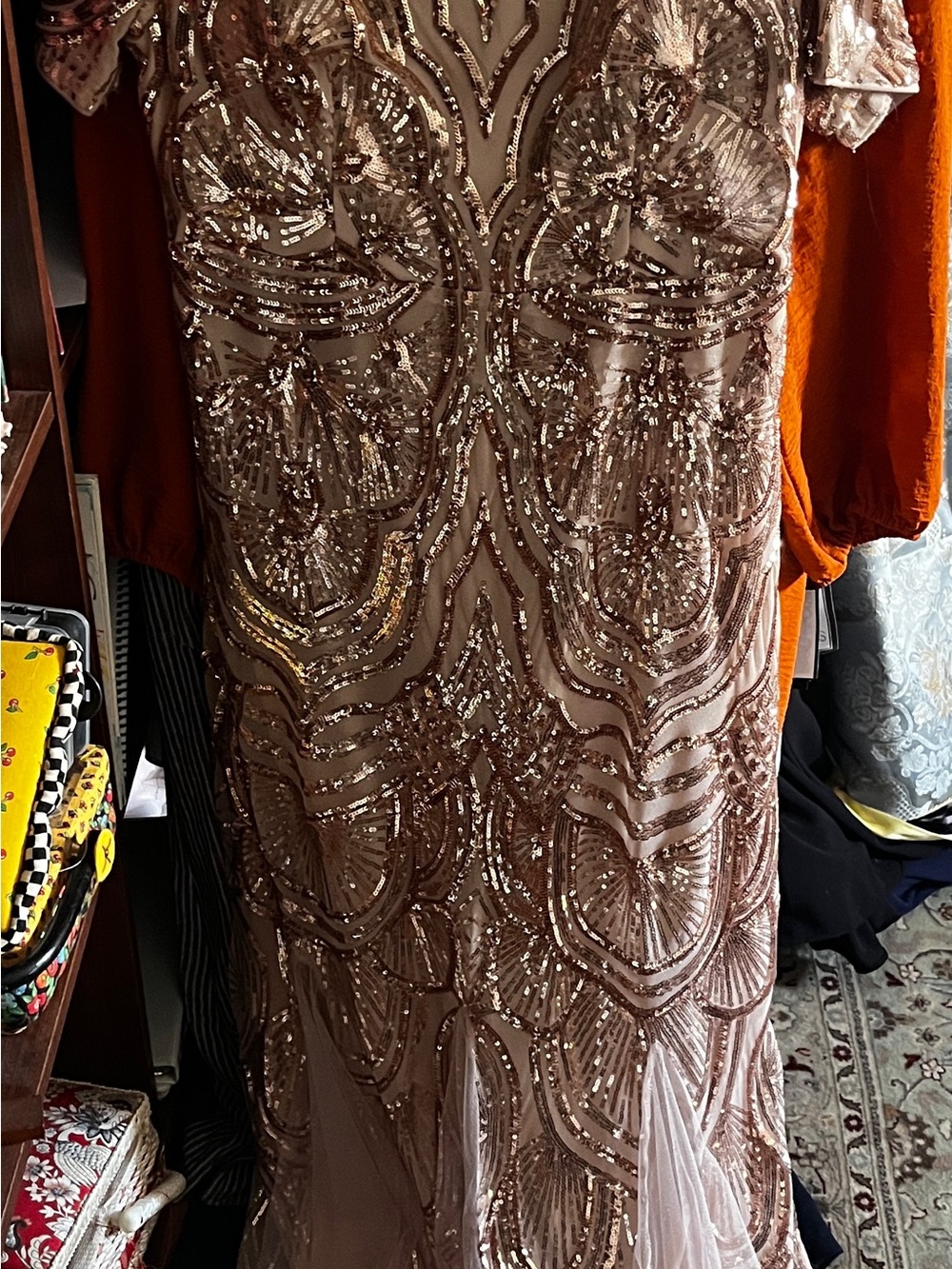 Sequin Embellished Blush Evening Gown